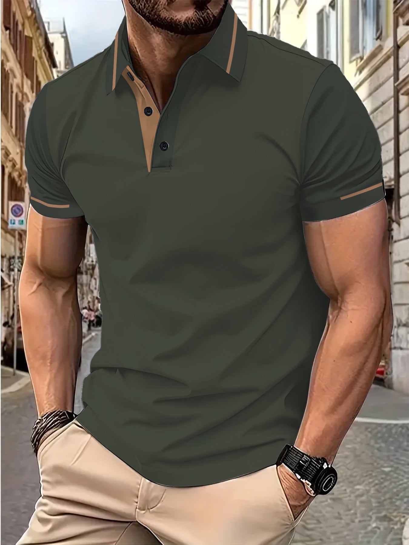 Herren Poloshirt Kurzarm Modern Kontrastdetails