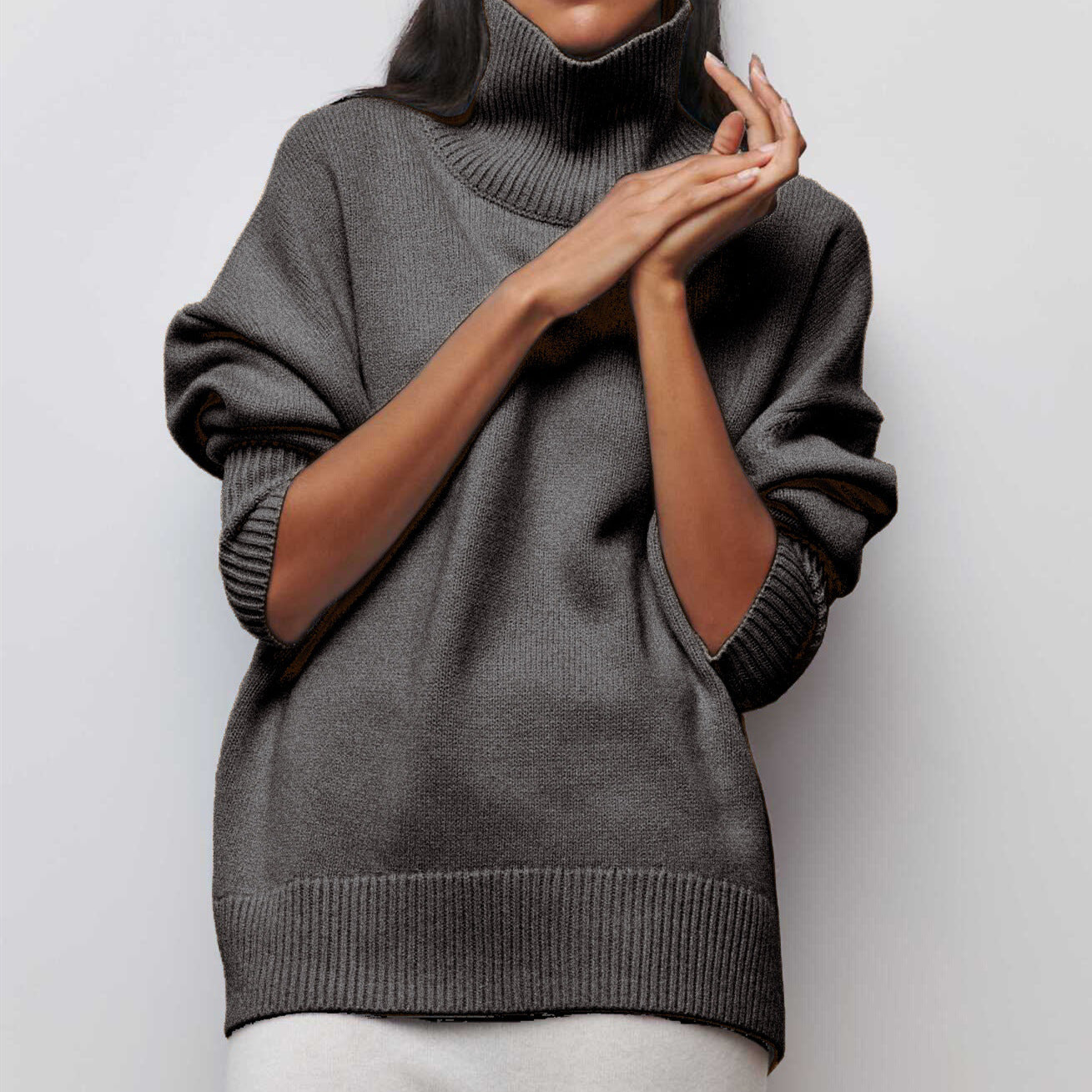 Damen Rollkragenpullover Oversized Modern Großmaschen