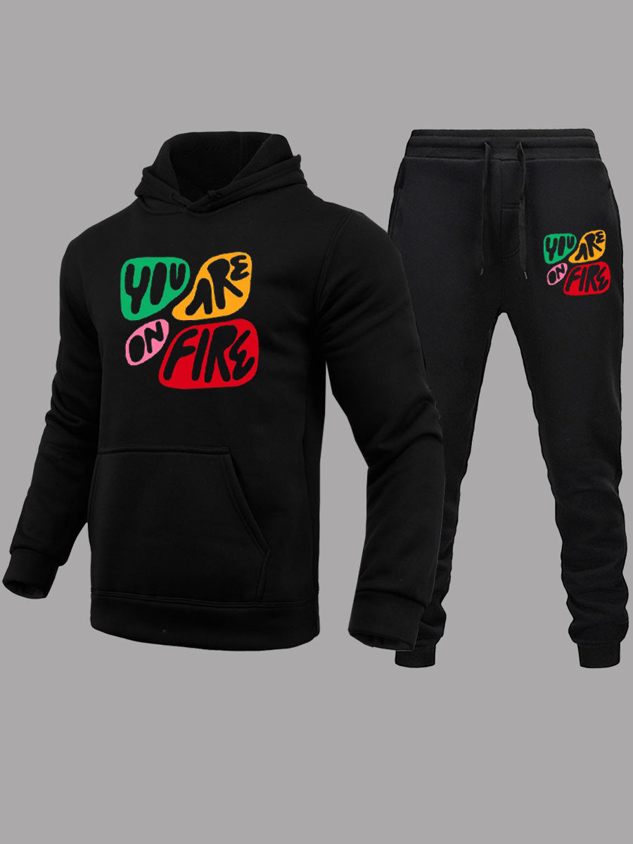 Herren Sport Set Hoodie Jogginghose Mit Trend Druck