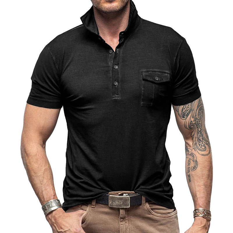 Herren Poloshirt Modern Stehkragen mit Brusttasche
