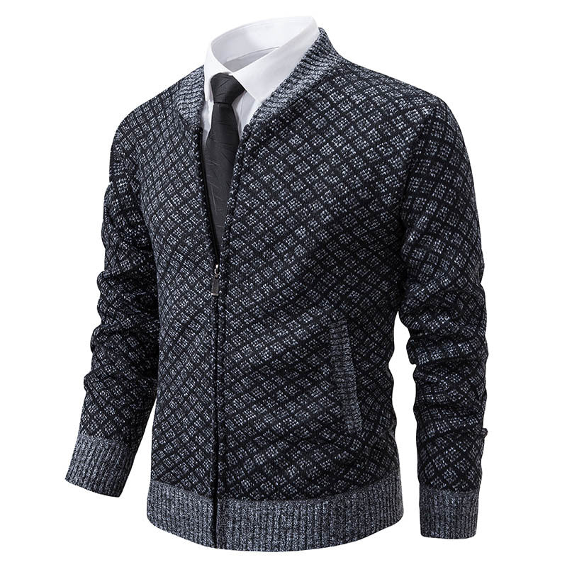 Herren Strickjacke Modern Zopfmuster Reißverschluss