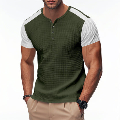 Herren T-Shirt Kurzarm mit Struktur Optik und Knöpfen