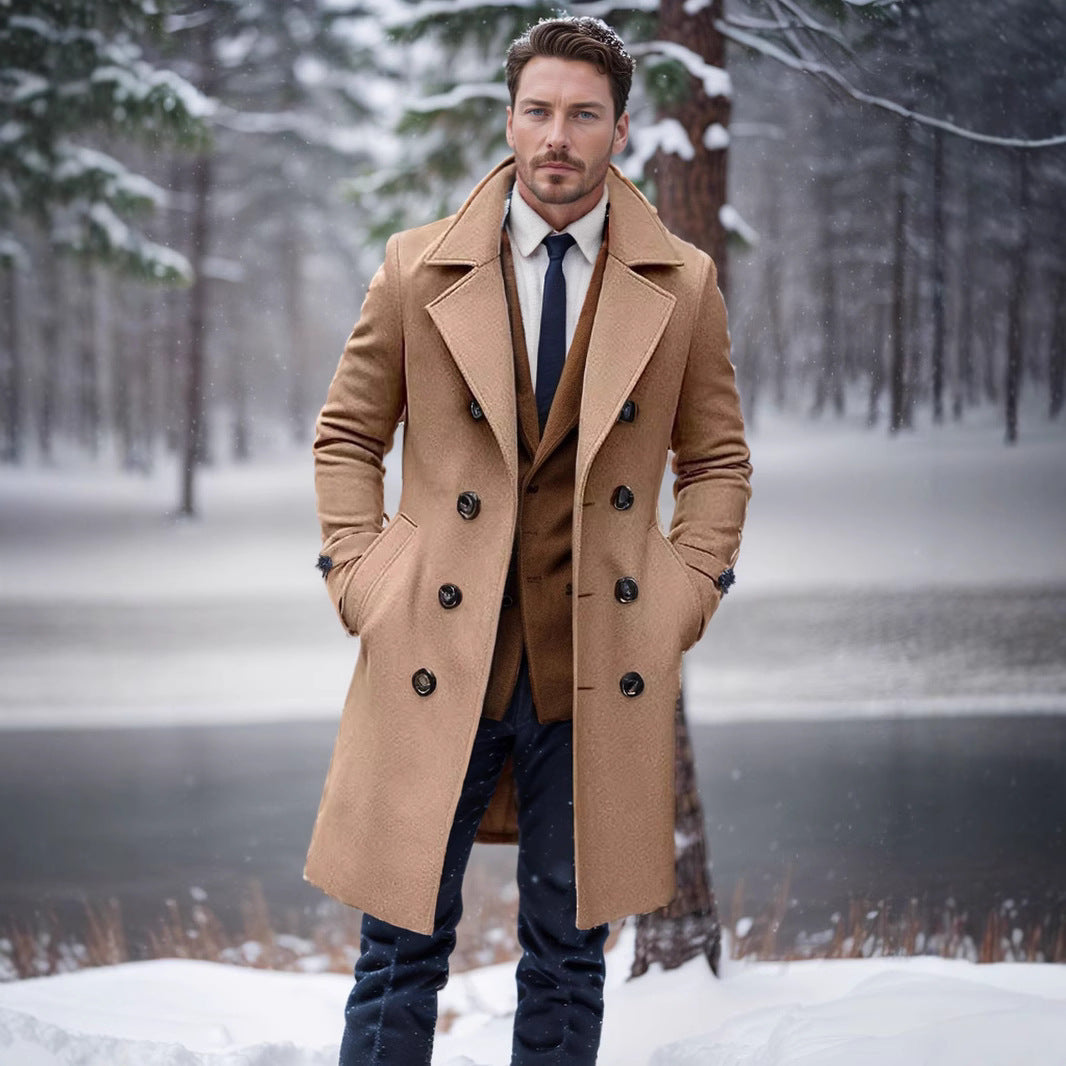Herren Mantel Doppelreiher Übergangsjacke Stylisch Schwarz
