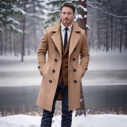Herren Mantel Doppelreiher Übergangsjacke Stylisch Schwarz