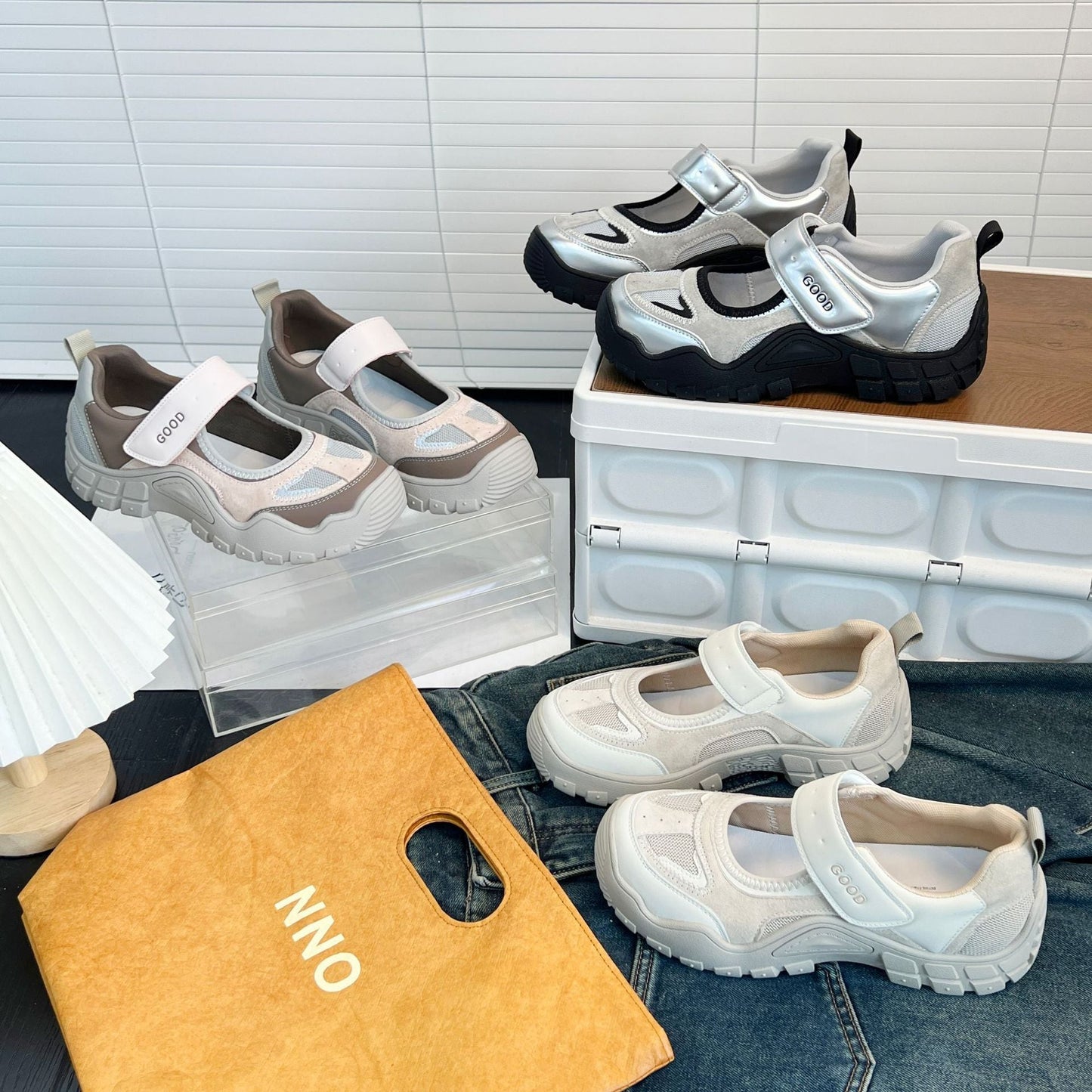 Damen Sneaker Bequem Stützende Klettverschluss Laufschuhe
