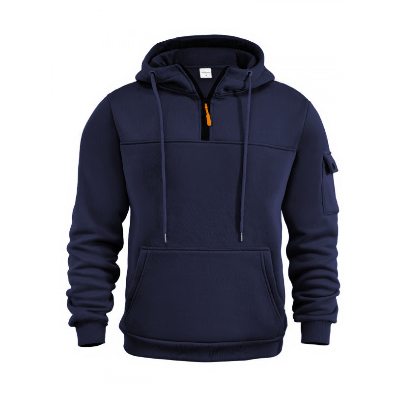 Herren Pullover Kapuzenpullover Funktional mit Taschen Schwarz