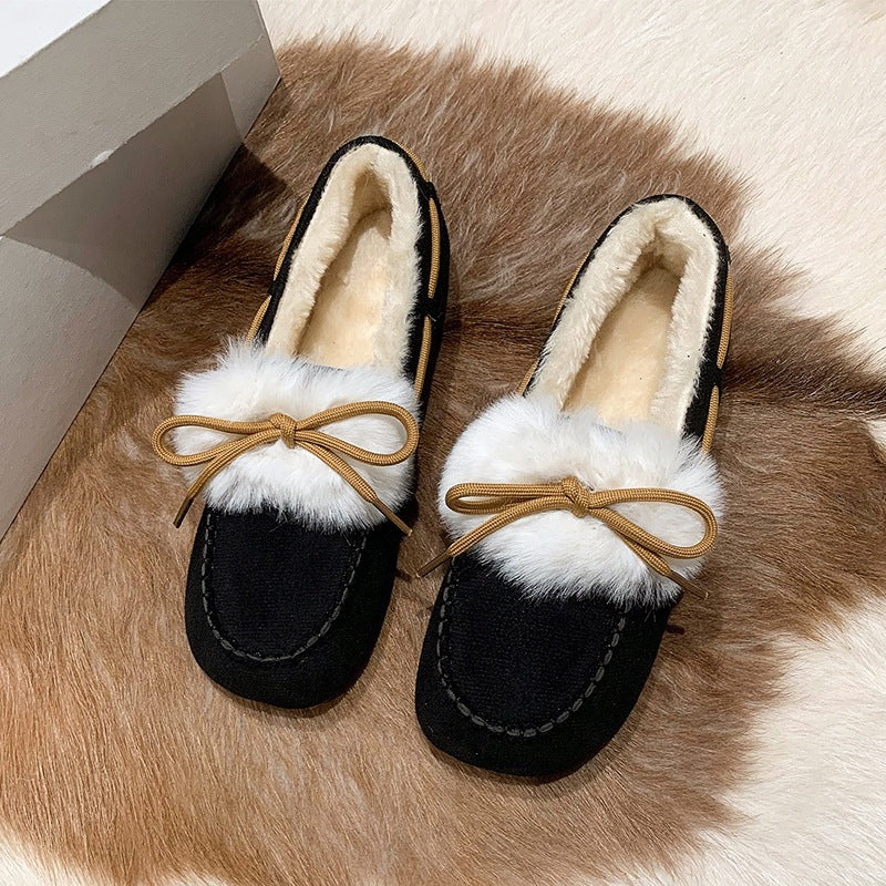 Damen Mokassins Lammfellkragen Weich Warm Winter