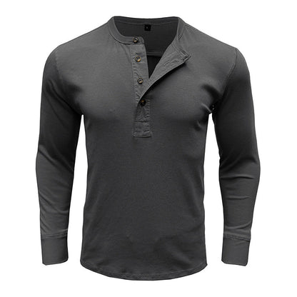 Herren Langarmshirt Knopfvorderteil Modern Strukturiert