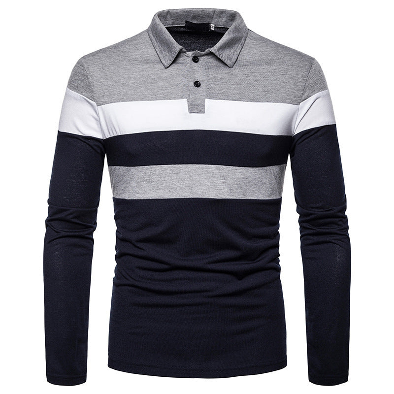 Herren Poloshirt Modern Streifenmuster Langarm