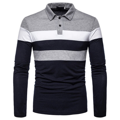 Herren Poloshirt Modern Streifenmuster Langarm