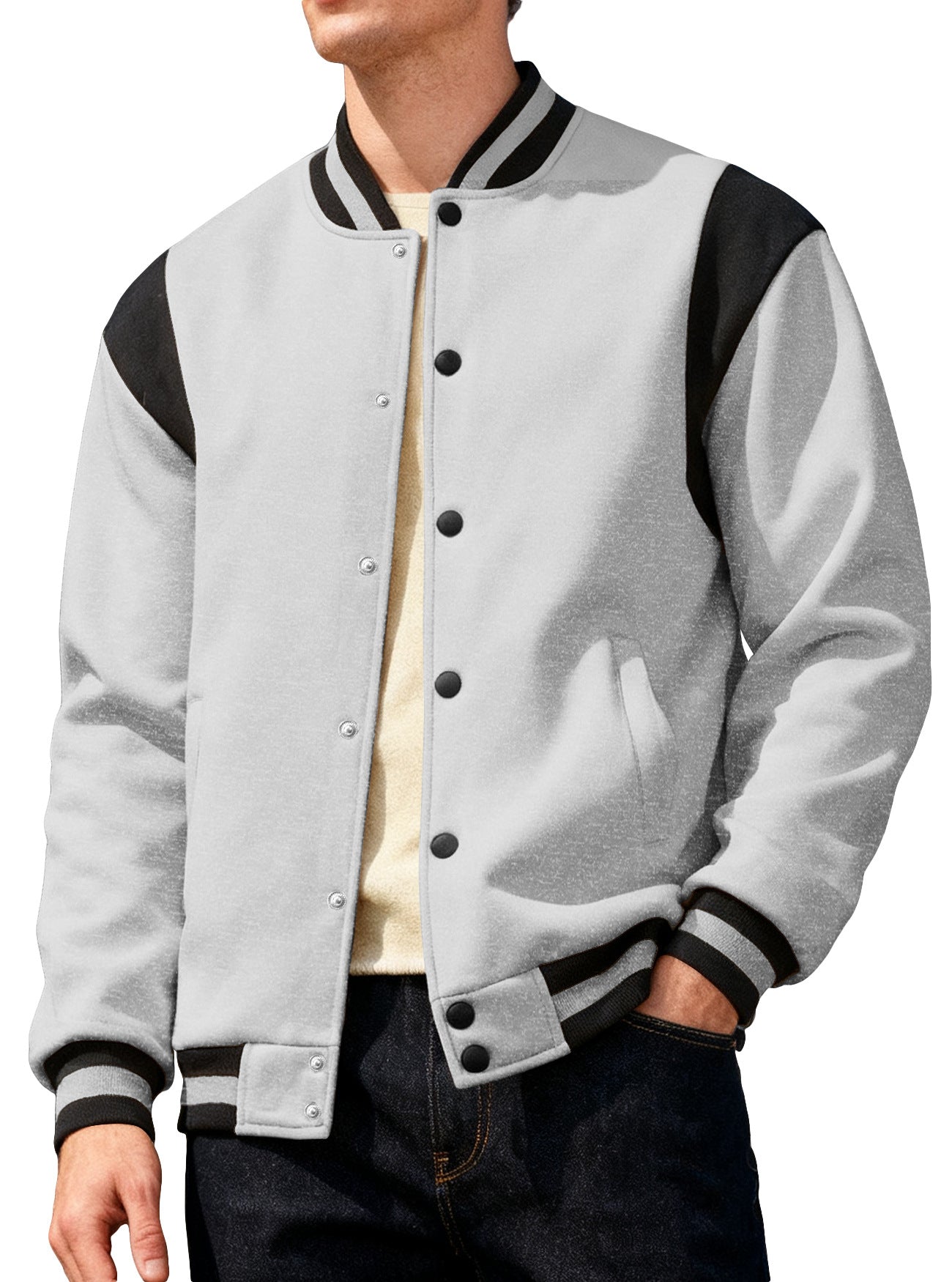 Herren Collegejacke Lässig Mit Druckknöpfen Elastisch