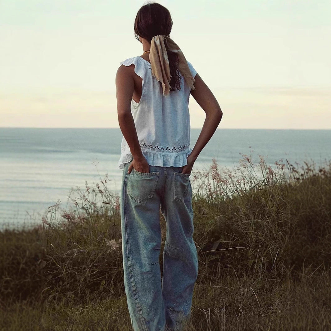 Damen Jeans Hochtailliert Weite Bequem