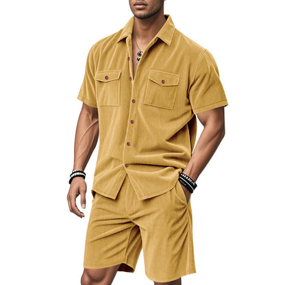 Herren Kurzarm-Hemd-Set Bequem Mit Taschen