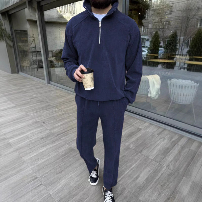 Herren Fleece Pullover Langarm Modern Kurzreißverschluss