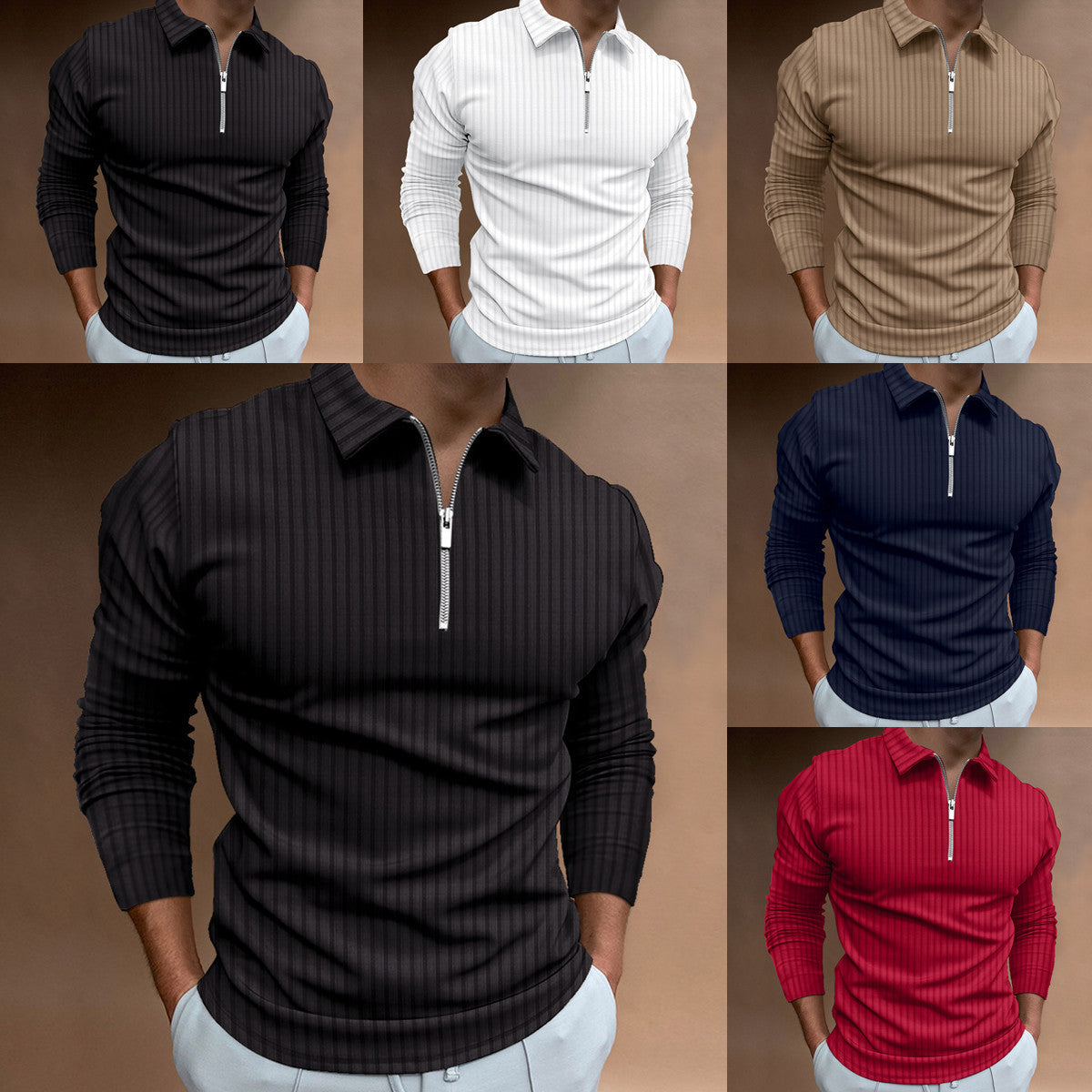 Herren Langarmshirt Sportlich Funktionales mit Reißverschluss - BerlinGlamour