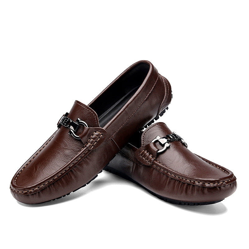 Damen Mokassins Leder Elegante Schnalle Schwarz