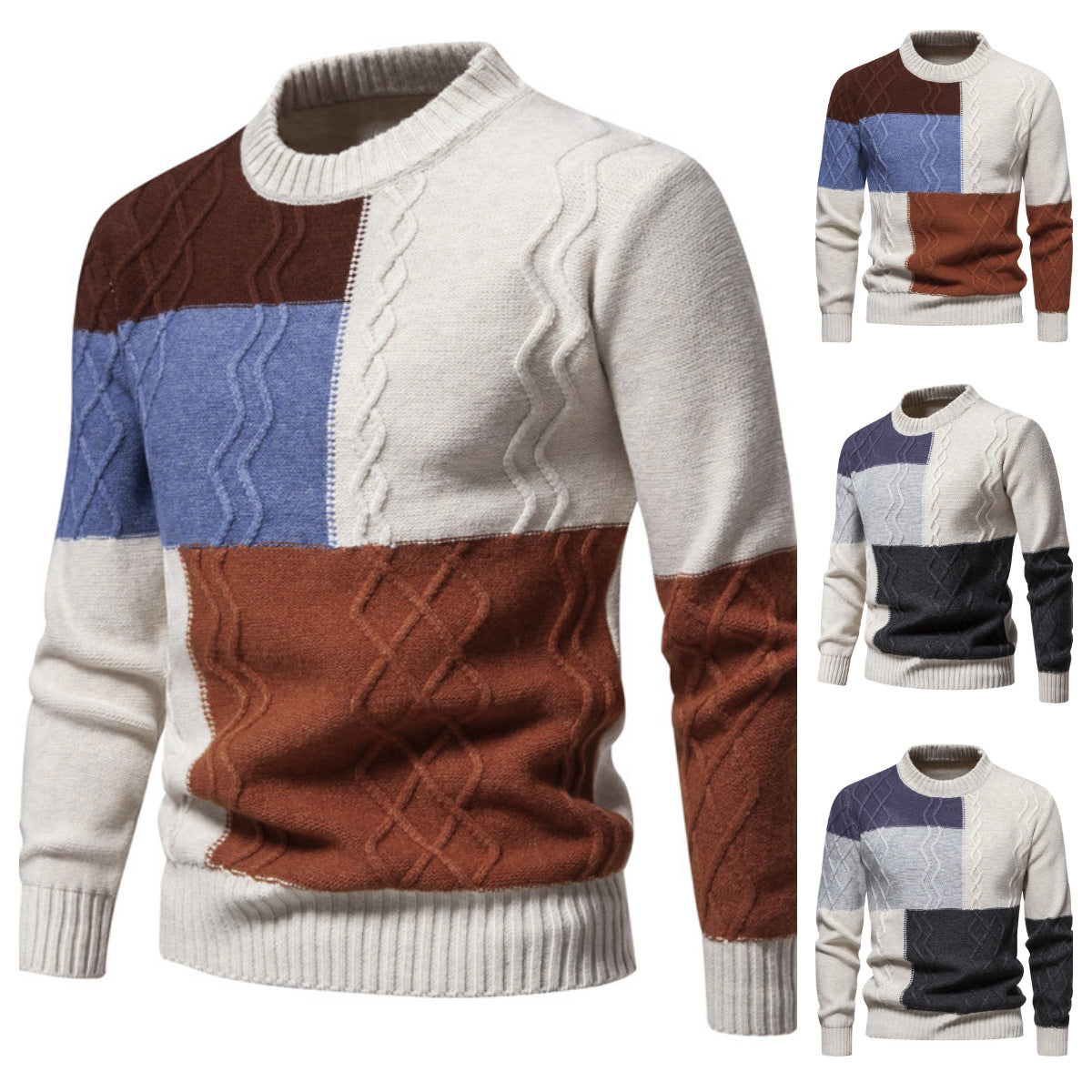 Herren Strickpullover Bunt Modern Zopfmuster