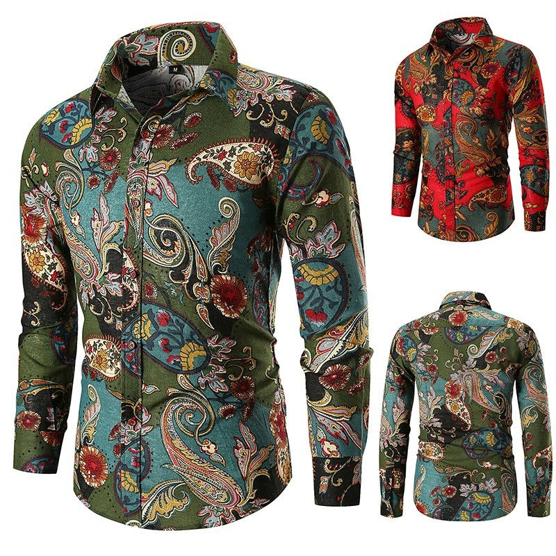 Herren Langarmhemd Paisley Muster Feine Baumwolle - BerlinGlamour