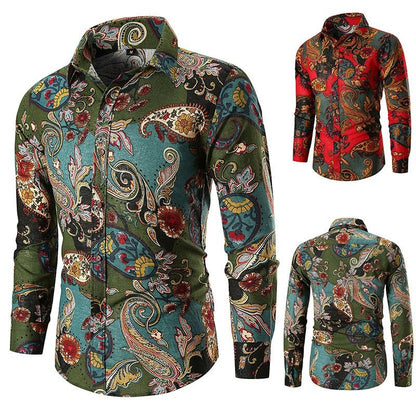 Herren Langarmhemd Paisley Muster Feine Baumwolle - BerlinGlamour