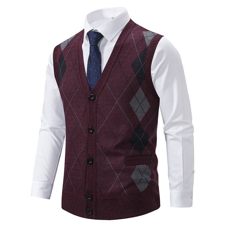Herren Strickjacke Rautenmuster Elegante mit Taschen
