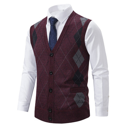 Herren Strickjacke Rautenmuster Elegante mit Taschen