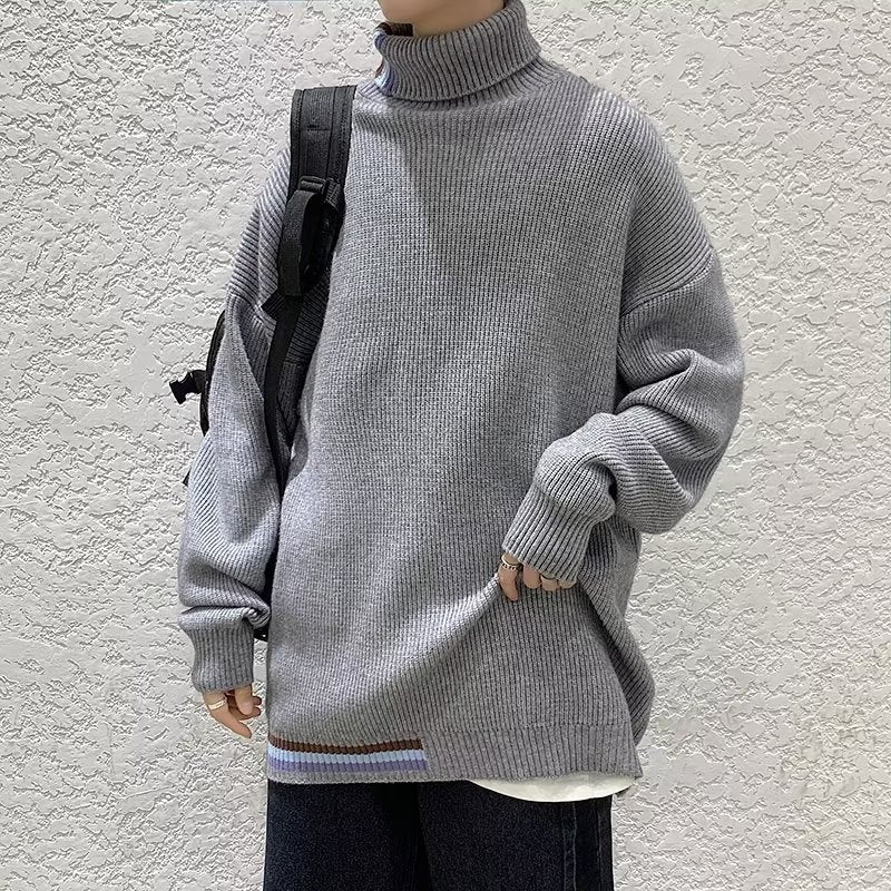 Herren Strickpullover Modern Hochkragen Rippendetail
