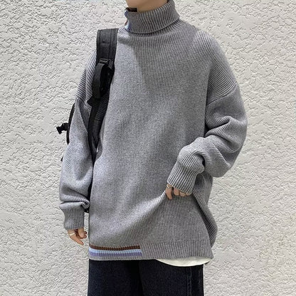 Herren Strickpullover Modern Hochkragen Rippendetail