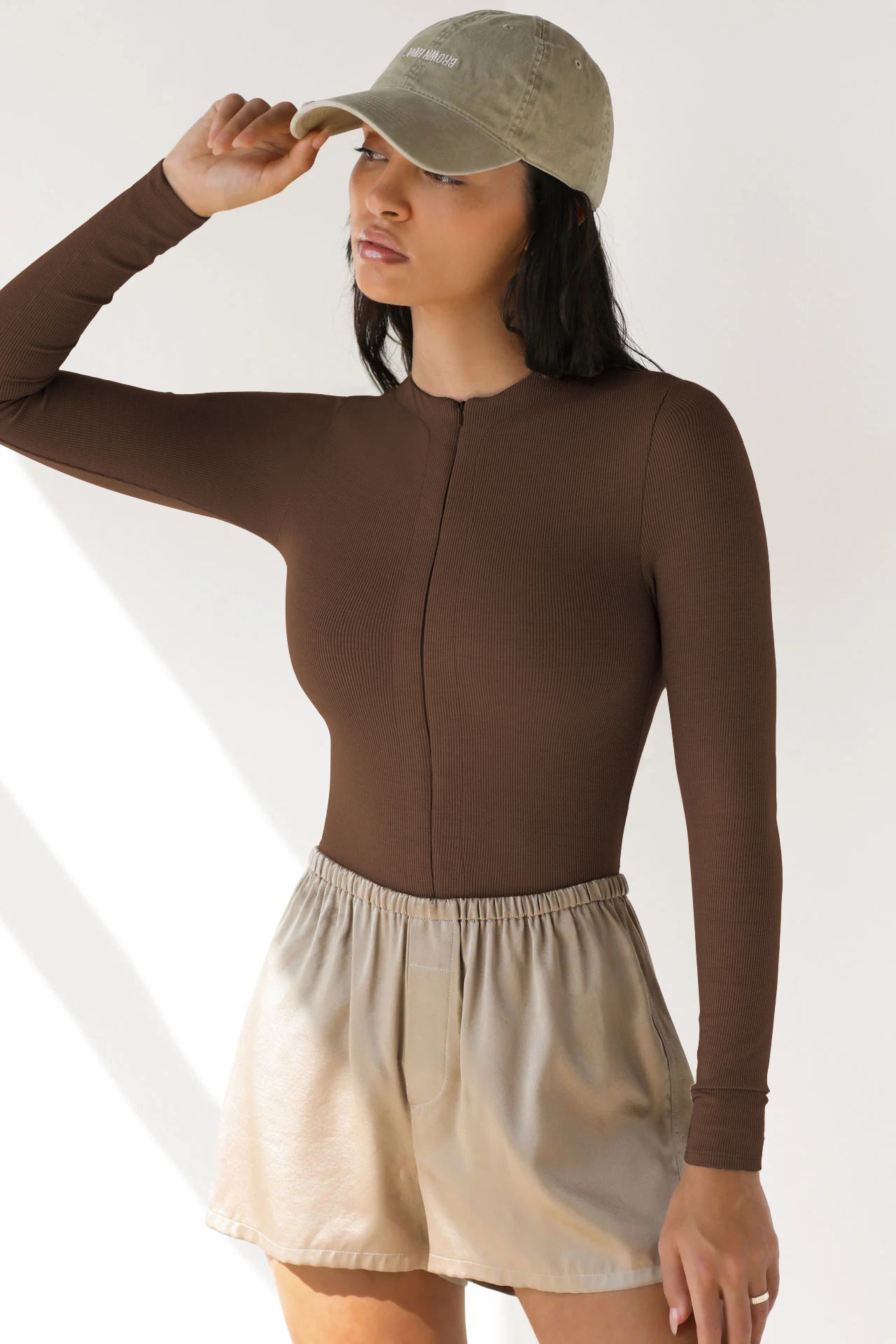 Damen Langarm Bodysuit ReißverschlussSexy