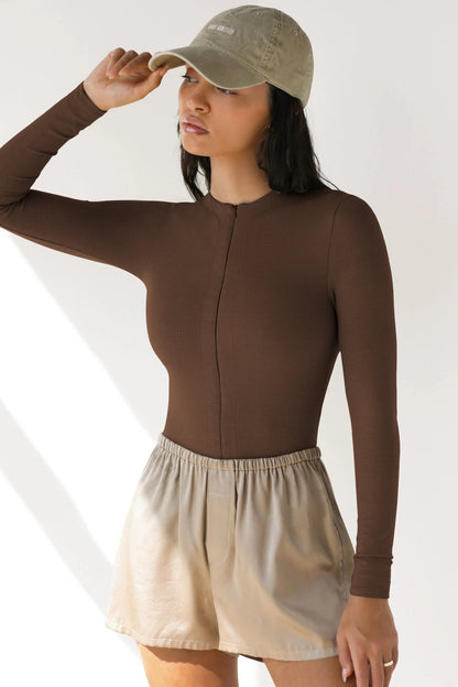 Damen Langarm Bodysuit ReißverschlussSexy