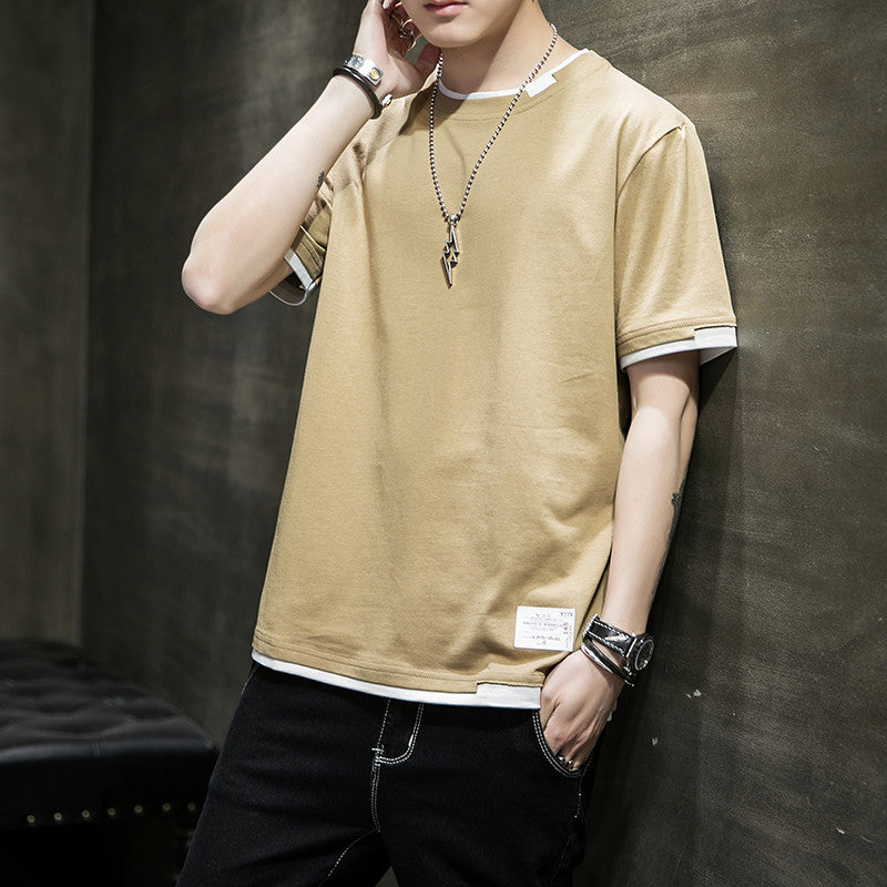 Herren T-Shirt Lässig Basic mit Kontrastärmeln Casual