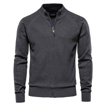 Herren Strickjacke Stehkragen Modern Schmal