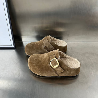Damen Clogs Wildleder Gepolstert Bequem Schnalle Schuhe