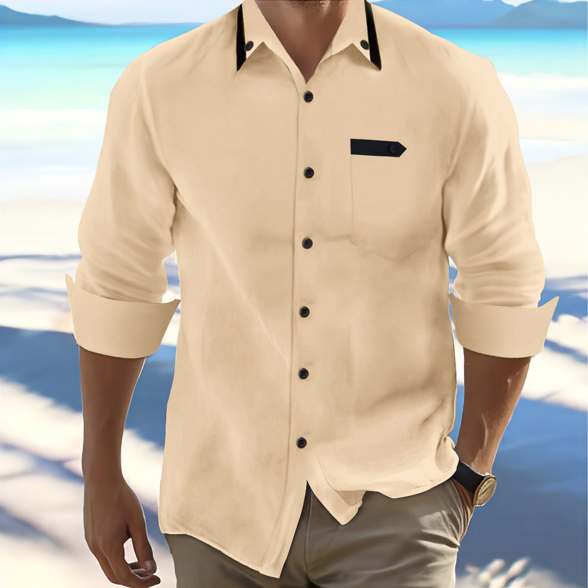 Herren Langarmhemd Elegantes Kontrastdesign ModernSlimFit