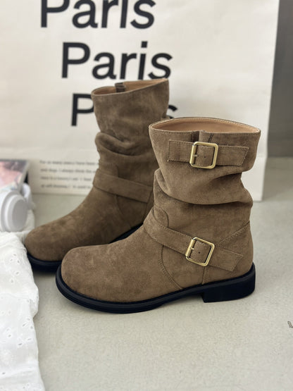 Damen Stiefel Elegant Riemen Braun Lederoptik