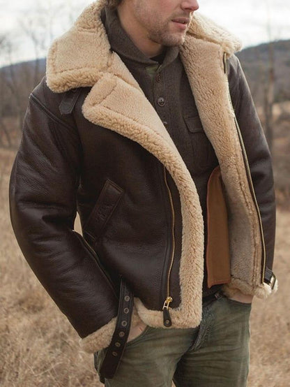 Herren Lammfelljacke Robust Mit Taschen Winterjacke - BerlinGlamour