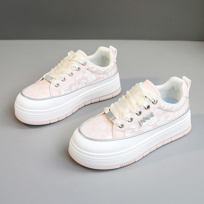 Damen Sneaker Plateau Schuhe Floral Design Modisch