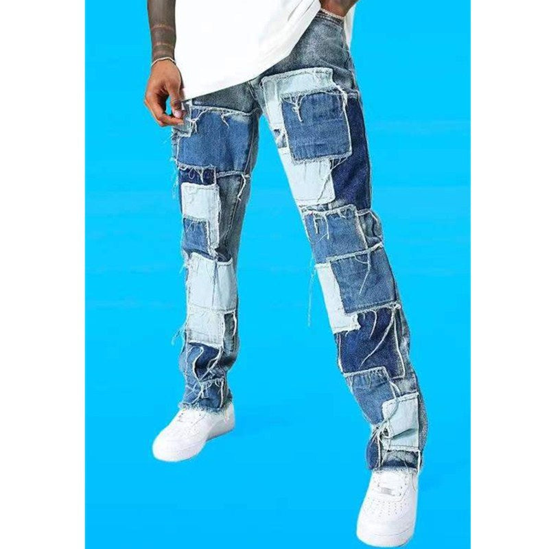 Herren Risse Jeans Patchwork Style Trendy
