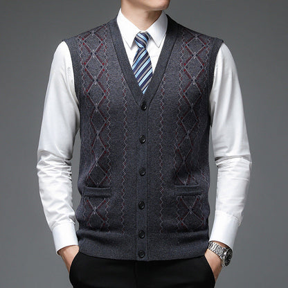 Herren Strickweste Rautenmuster Elegante Schalkragen