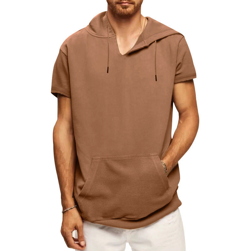Herren Kapuzenpullover Kurzarm mit Kängurutasche Sportlich