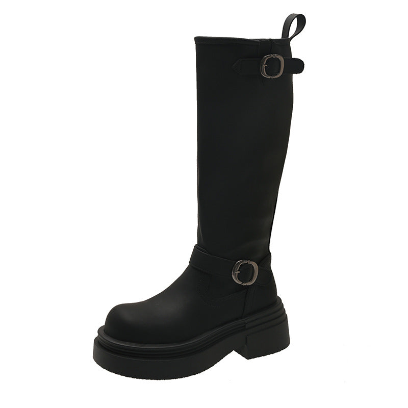 Damen Stiefel Kniehoch Schnalle Detail Modern