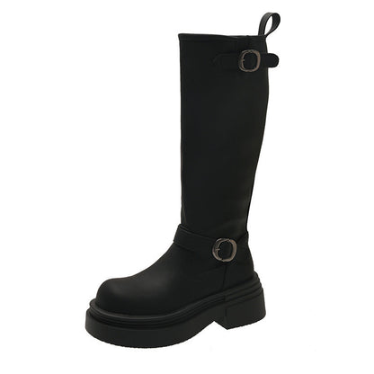Damen Stiefel Kniehoch Schnalle Detail Modern