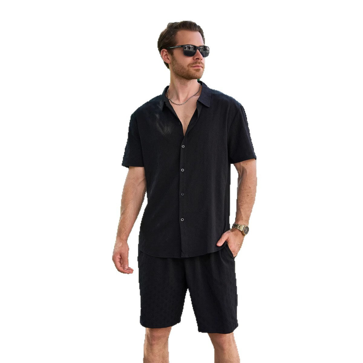 Leichte Sommer-Shorts Herren Kurzarm Hemd Set Sommermode
