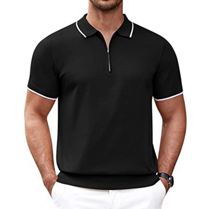Herren Polo Kurzarm Fein Modern mit Reißverschluss