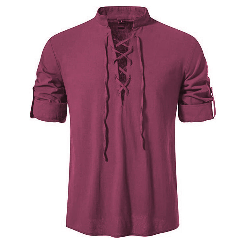 Herren Langarmhemd Modern Schnürfront Baumwolle