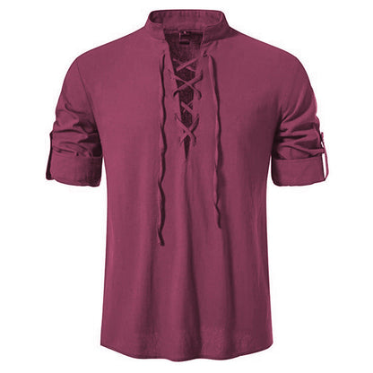 Herren Langarmhemd Modern Schnürfront Baumwolle