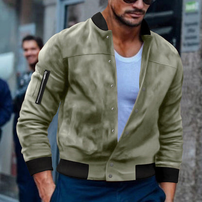 Herren Bomberjacke Reißverschluss Taschen Modern Schwarz
