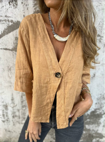 Damen Leinenblazer Kurzarm Leicht Modern