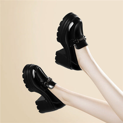 Damen Plateau Schuhe Mit Schnalle Hoch Modisch