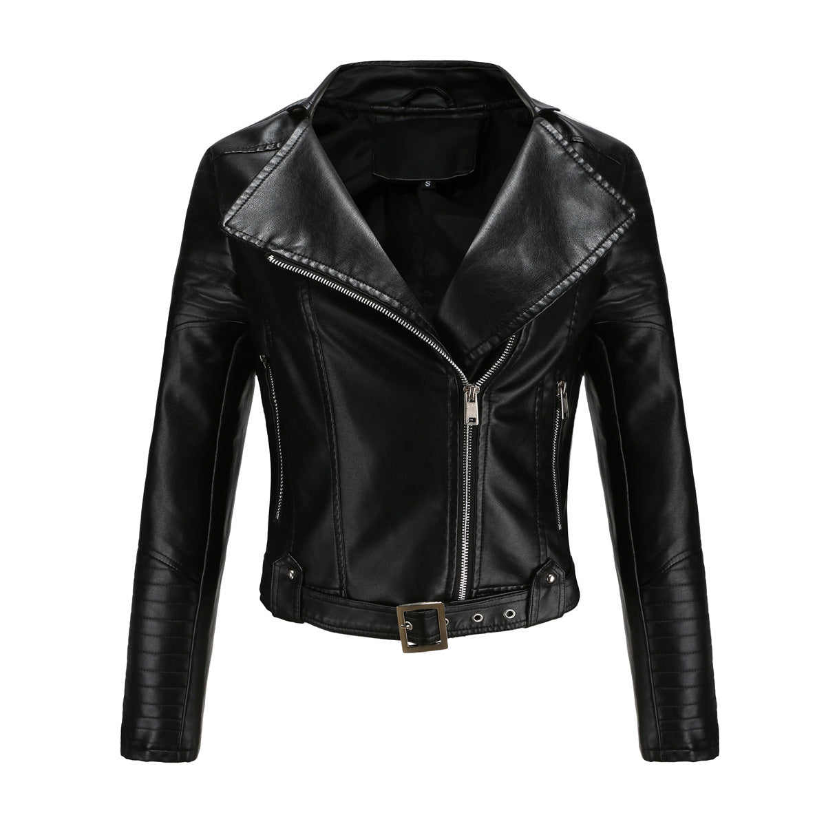 Schwarze Bikerjacke Damen Tailliert Leder Optik