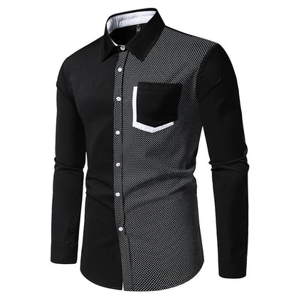 Herren Langarmhemd Modern mit Kontraststreifen und Brusttasche